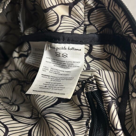 Petunia Pickle Bottom Black Vegan Leather Backpack Floral Lining Changing Pad - Picture 6 of 11